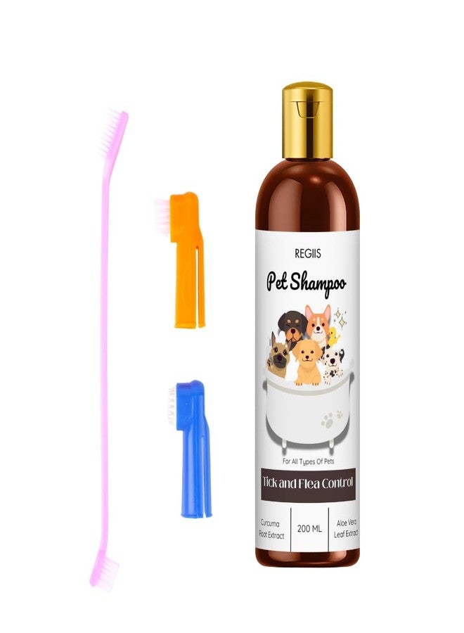 REGIIS Pet Shampoo with Tick and Flea Control, Natural Curcuma Root and Aloe Vera Extract, 200 ML, for All Types of Pets(Pack of 2) - Image 1